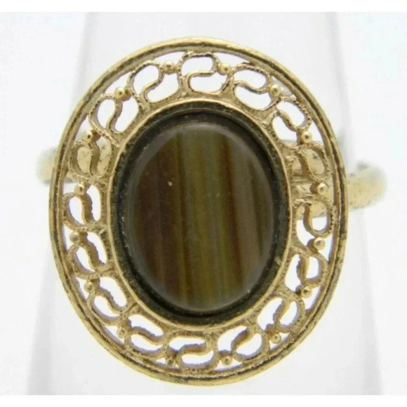 Sarah Coventry SC Gold Tone Tiger's Eye Ring - Picture 1 of 5
